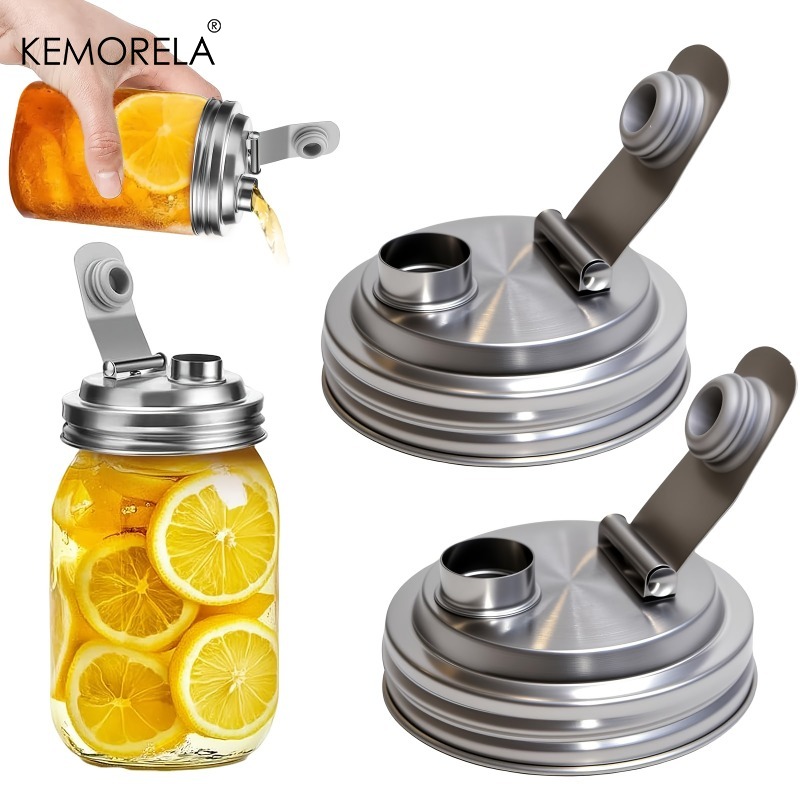 Mason Jar 8Oz - ฝาปิดขวดเมสันสแตนเลสแบบมีพวยกา 1/2 แพ็ค ฝาปิดขวดเมสันแบบใช้ซ้ำได้ สำหรับขวดเมสันปากกว้างขนาด 86