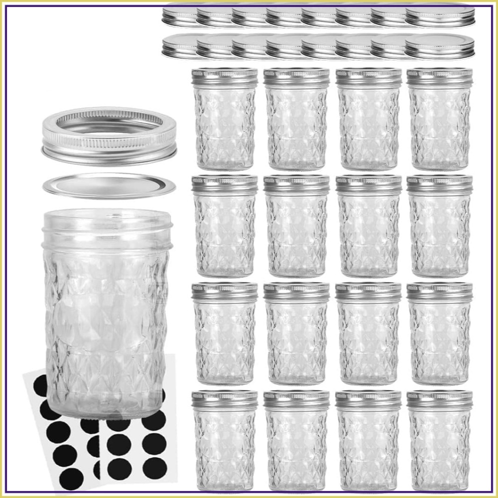 Mason Jar 8Oz - ชุดโหลแก้วเมสันขนาด 8 ออนซ์ 16 ใบ พร้อมฝาปิดแบบปกติ