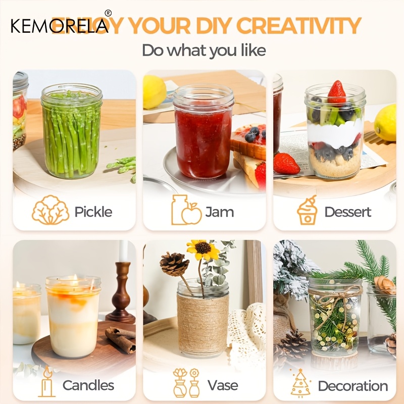 ขวดโหลแก้ว KEMORELA 4 ชิ้น ขนา - Mason Jar 8Oz บทวิจารณ์และราคา