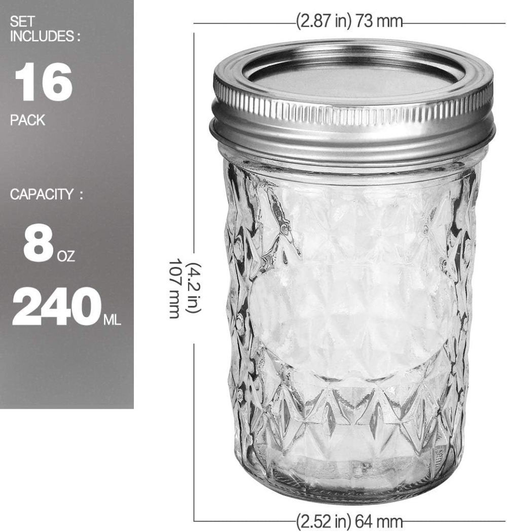 ชุดโหลแก้วเมสันขนาด 8 ออนซ์ 16 - Mason Jar 8Oz บทวิจารณ์และราคา