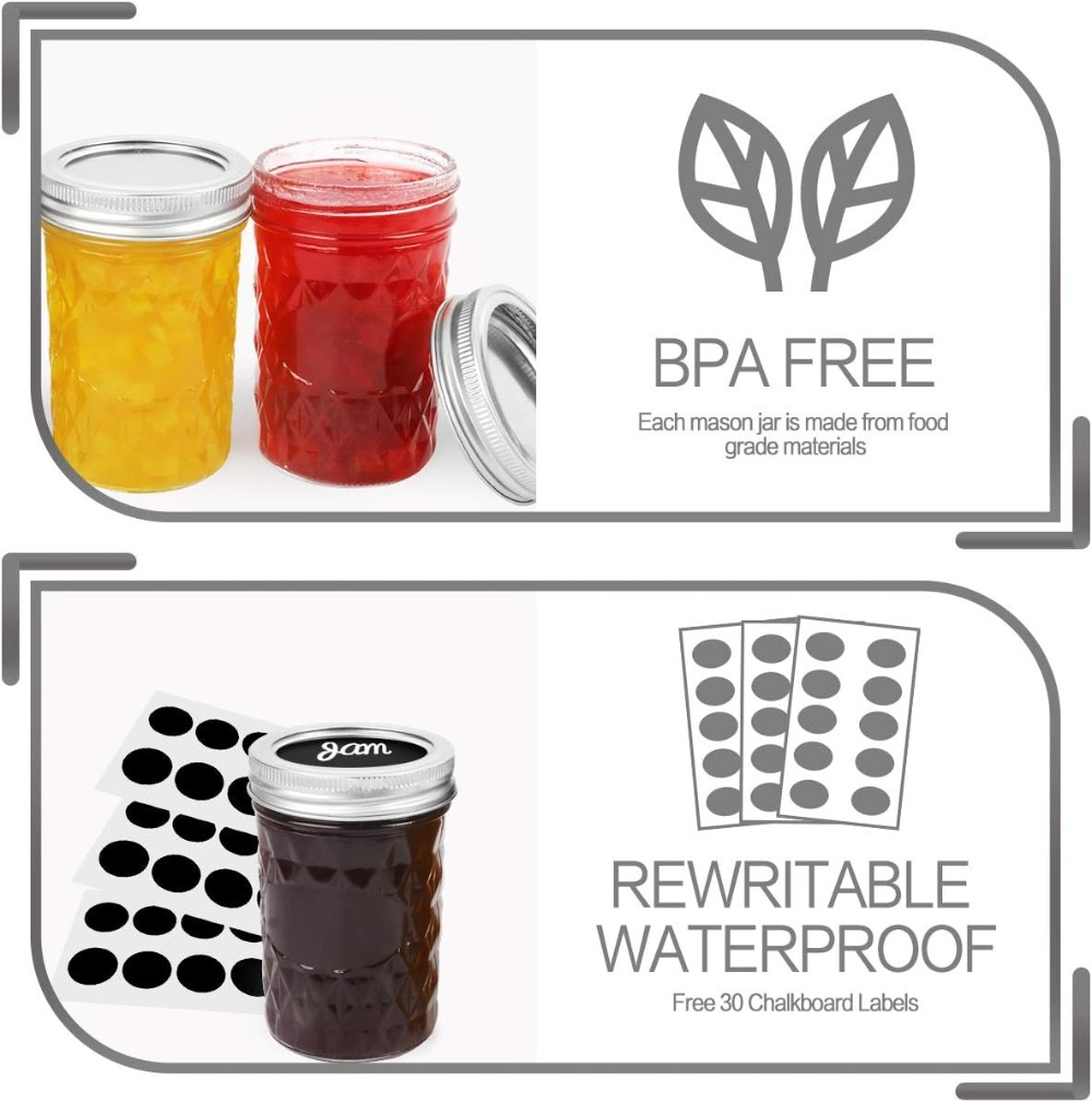 ชุดโหลแก้วเมสันขนาด 8 ออนซ์ 16 - Mason Jar 8Oz บทวิจารณ์และราคา